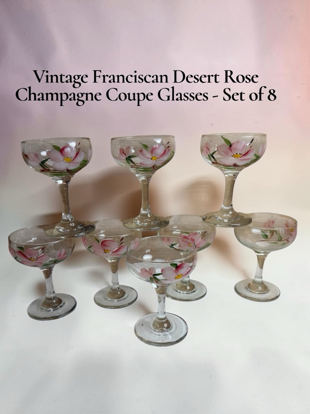 Vintage Franciscan Desert Rose Champagne Coupe Glasses - Set of 8